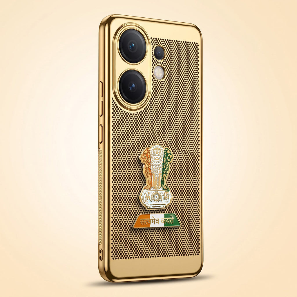 Vivo V60 5G Tri-Color Satyamev Jayate Mesh Electroplated Heat Dissipation Case