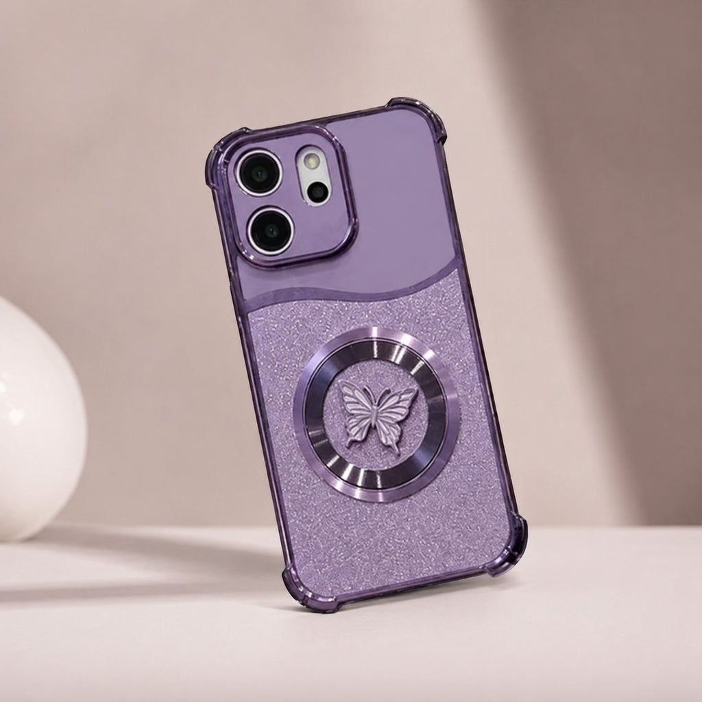 Oppo Reno 14 5G Glitter Butterfly Magnetic Ring Stand Shockproof Case