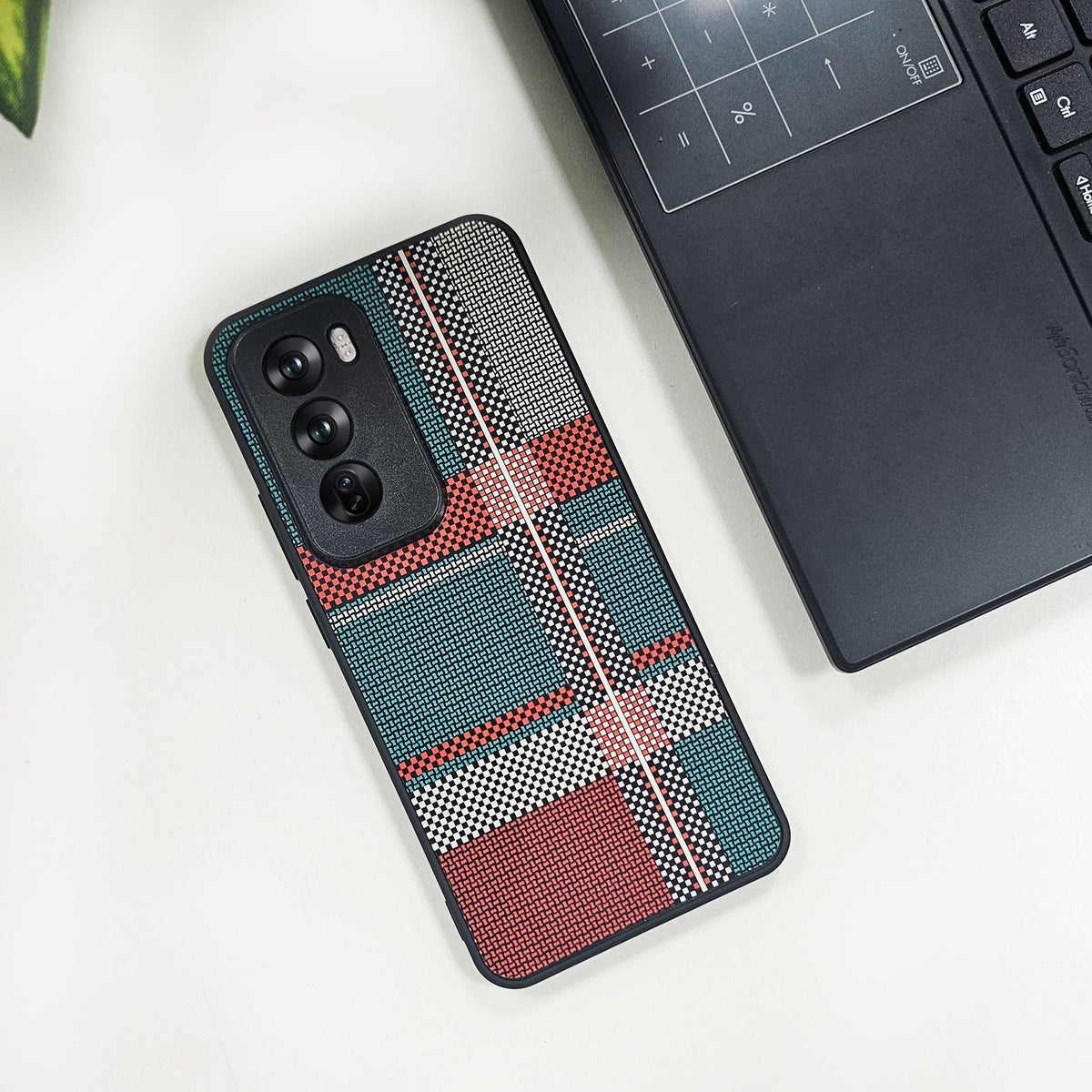Oppo Reno12 5G Luxury Grid Pattern Glass Back Shockproof Case